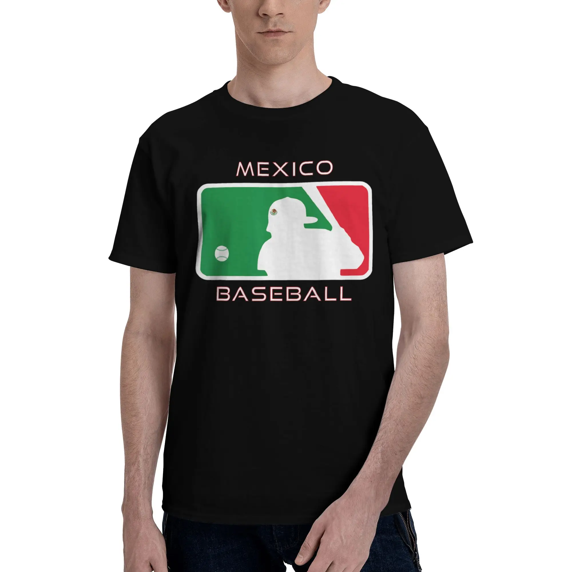 Camiseta de algodón de manga corta con cuello redondo para hombre, estilo hipster, con la bandera mexicana, equipo de béisbol, jugador de béisbol de México, aficionado al MX