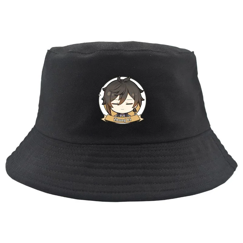 

Anime Genshin Impact Balladeer Venti Kamisato Ayaka Zhongli Xiao Yoimiya Cosplay Blakc Bucket Hat Pure Cotton with Sunscreen