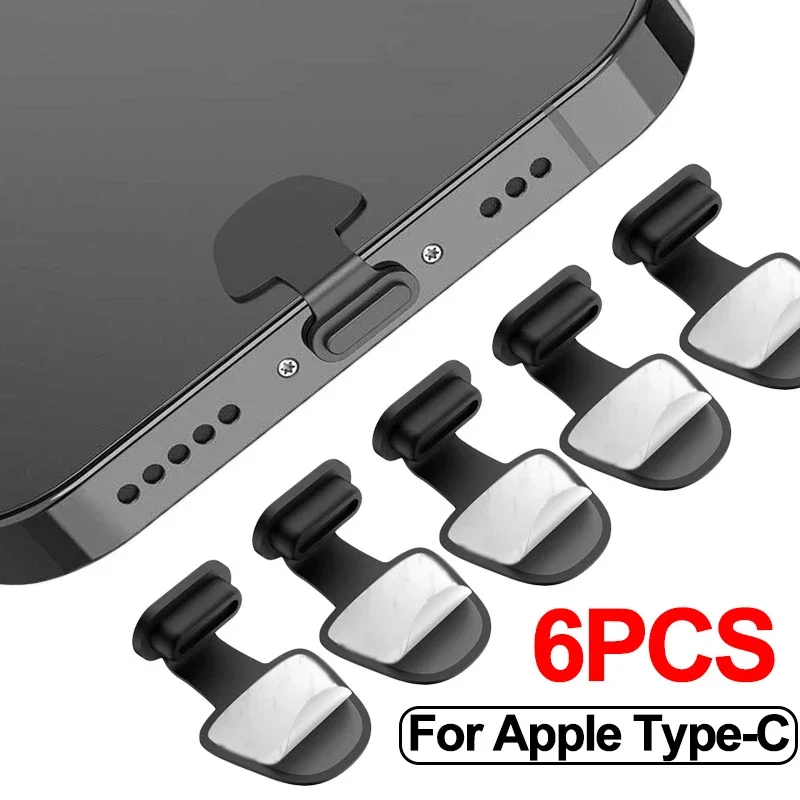 6PCS Charging Port Anti-Dust Dirt Dust Plug For iPhone Samsung USB Type-C Port Protector Silicone Dustplugs Cover Anti-Lost Cap