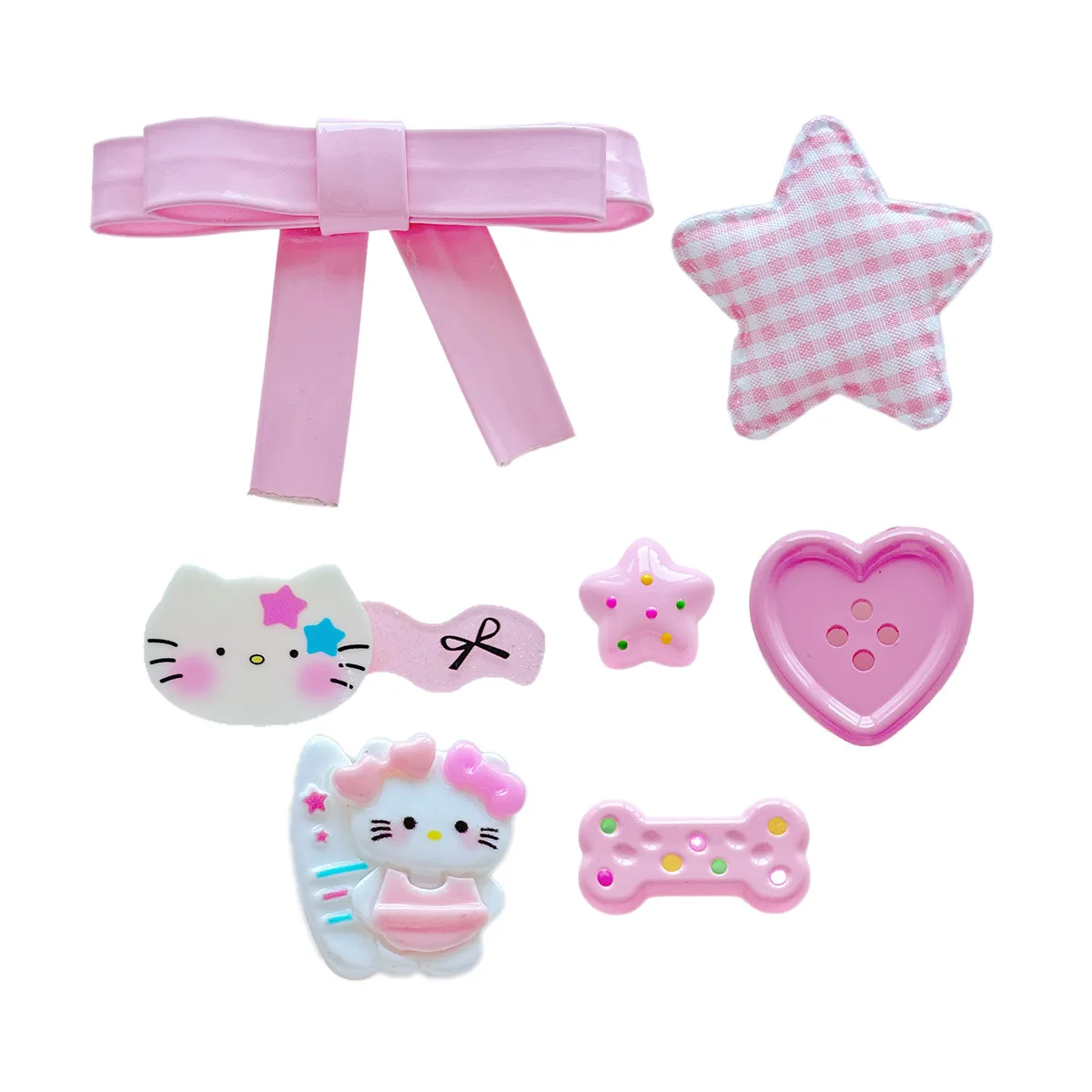 2/5 個 Miniso 3d 漫画子猫ピンクチェック柄五角形アクセサリー DIY ヘッドギア靴花アクセサリーホール靴装飾