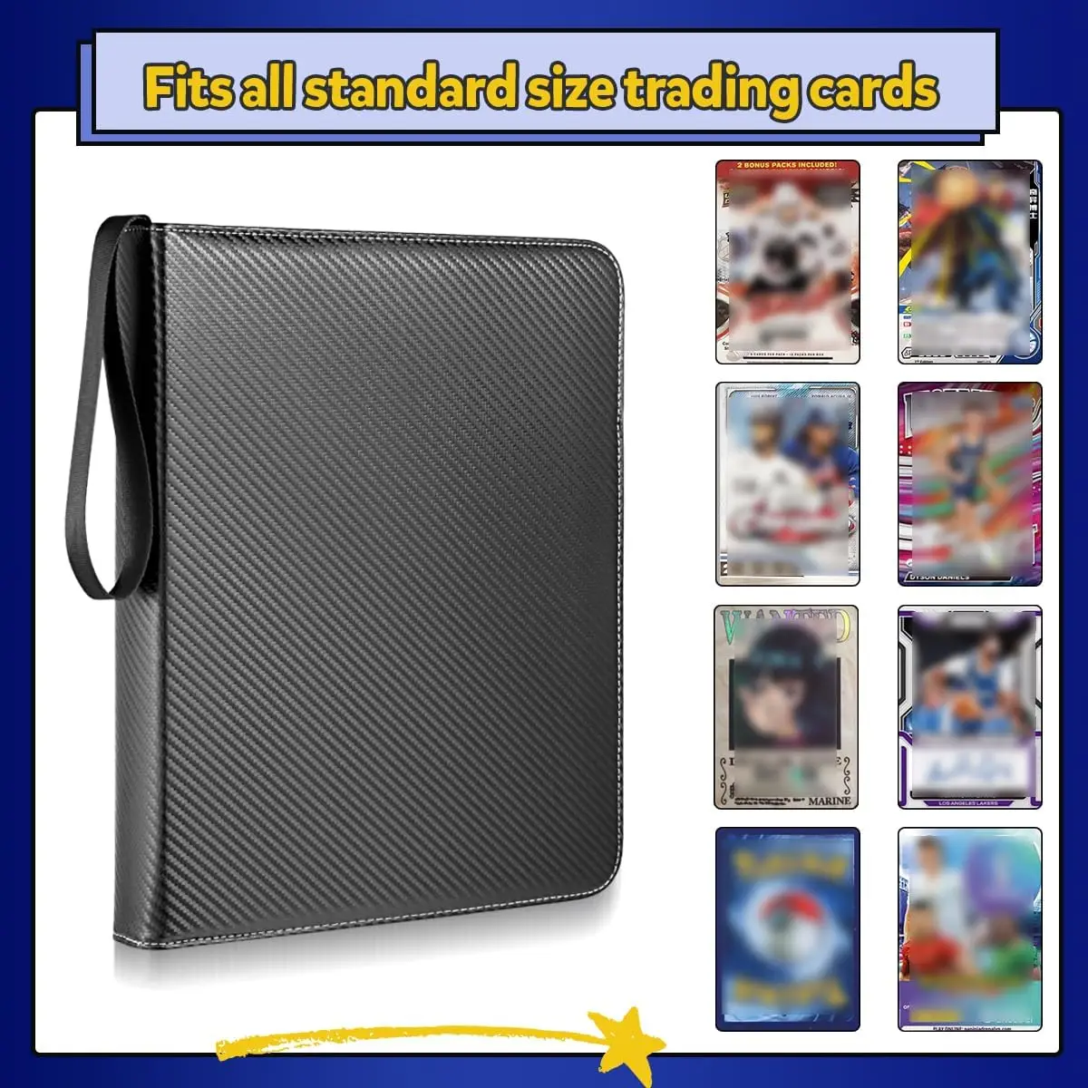 900 Pockets Card Binder Sleeves with Zipper, Double Sided Pockets Card Holder Carry Card Case for TCG CCG Card Storage(Black)