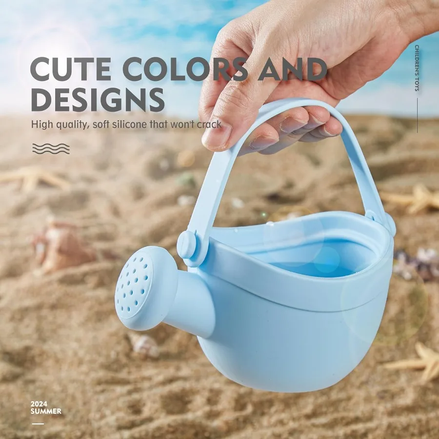 17 Uds juguetes de playa de silicona, juguetes de playa modernos para bebés, juego de playa apto para viajes, cubo de silicona, regadera, pala, 12 moldes de arena,