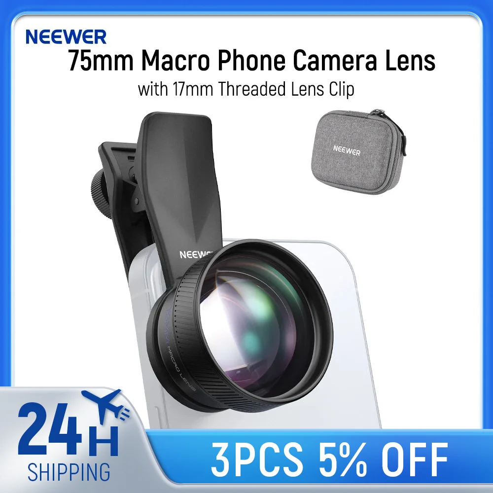 

Объектив для камеры макрофона NEEWER 75 мм с резьбовым зажимом для объектива 17 мм, 3 порта увеличения для задней панели, клетка для телефона, чехол
