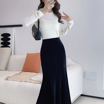 TIYIHAILEY-jupe longue en velo...