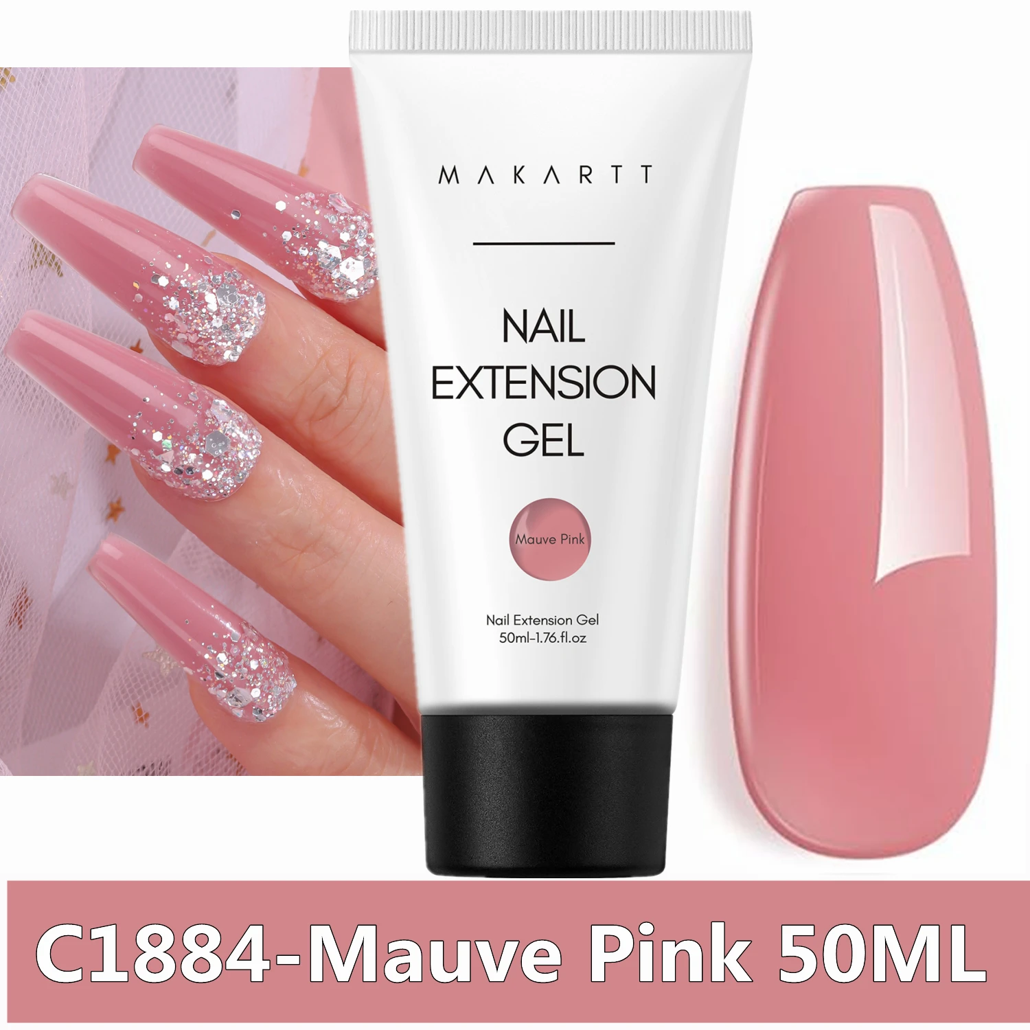 Makartt Poly Extension Gel voor Nagels, 50ML Roze Glitter Nude Transparante Harde Builder Gel Franse Manicure DIY Design Art Thuis Salon