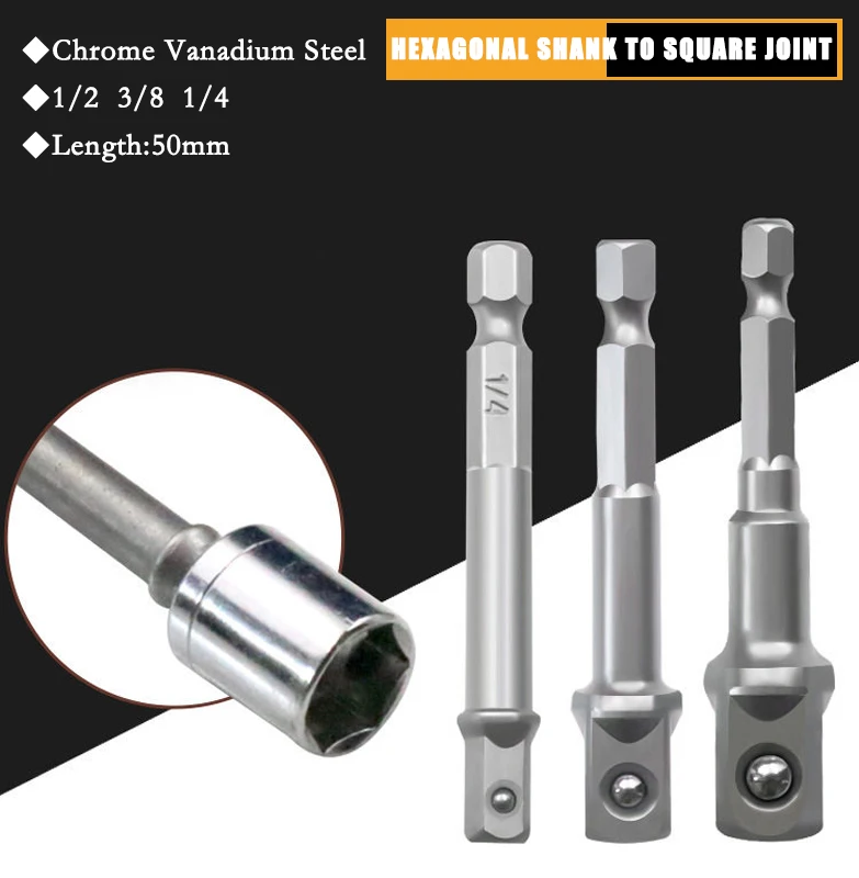 

1Pcs Chrome Vanadium Steel Hexagonal Handle Turn the square head Extension Rod 50mm 1/4 "3/8" 1/2" Socket Power Tool Accessories