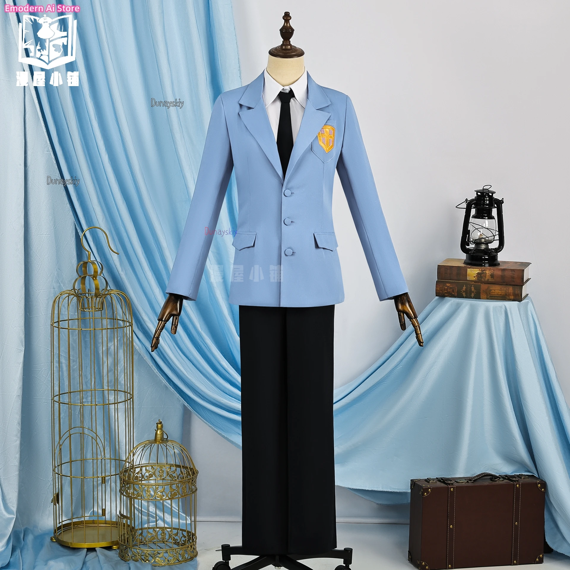 

Anime Kinomoto Cosplay 코스프레 Touya White Shirt Blue Coat Black Pants Set for Men Role Play Outfit Halloween Carnival Party