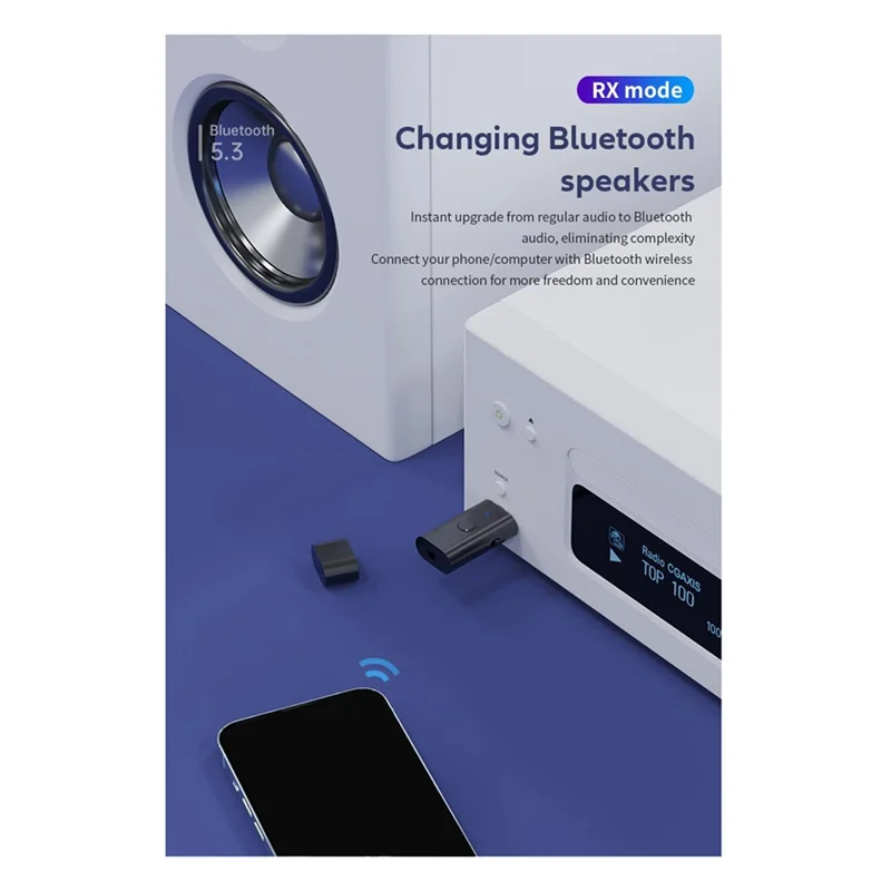 Reliablebluetooth 5.3 Transmitter Receiver, USB Bluetooth Adapter, Wireless Audio Transmitter For TV Home/Car Sound System