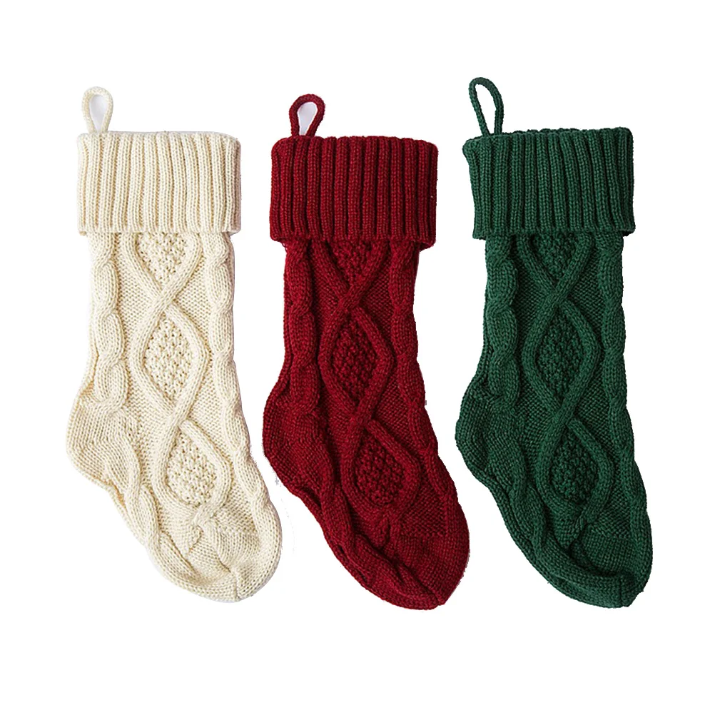 

3 Pcs Christmas Stockings Hanging Decorations Sock Fireplace Socks Gift Bags Candy
