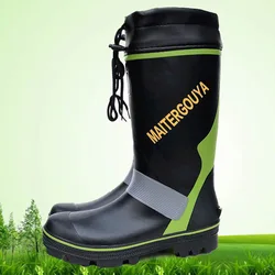 Waterproof Fishing Hunting Rain Boots Steel Spikes Sole Rubber High Top Rain Shoes Men Women Hiking Working Upstream Shoes