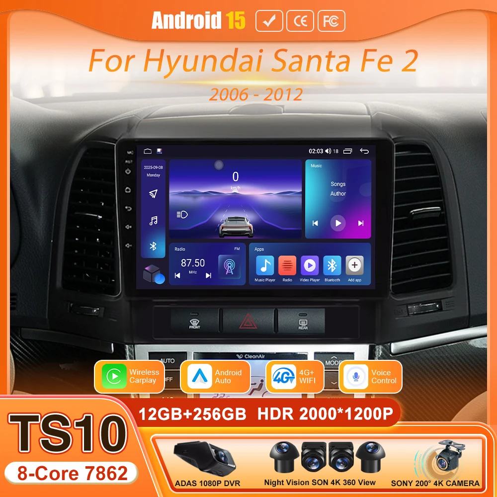 Android Auto Head Unit For Hyundai Santa Fe 2 2006 - 2012 Car Multimedia Radio Video Player Audio Screen Navigation GPS 2din BT