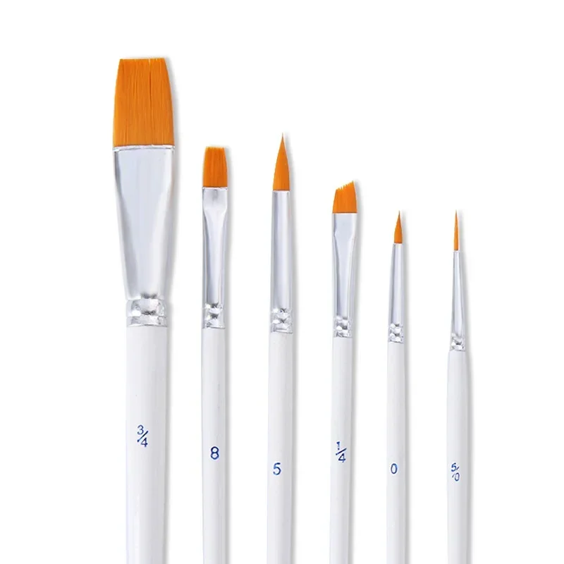 6Pcs/Lot Painting Brushes Wooden Handle Nylon Hair Oil Painting Brush for Watercolor Acrylic Drawing School Student Art Supplies