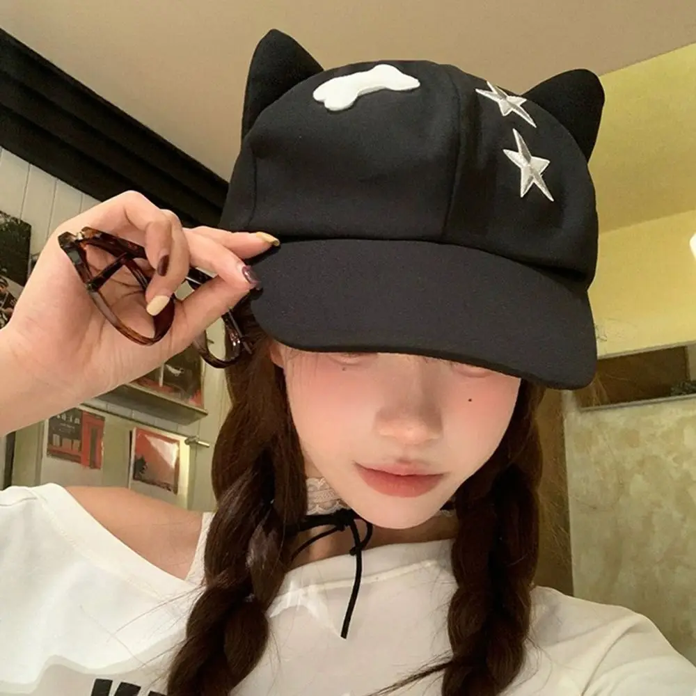 اليابانية لطيف آذان القط قبعة بيسبول Y2k Harajuku ستار بلغت ذروتها قبعة عادية الحلو قناع قبعة المرأة
