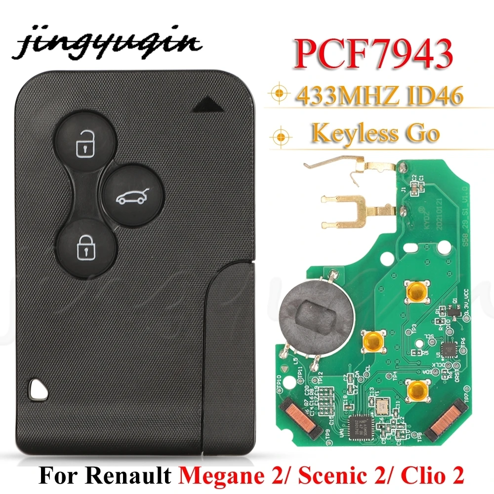 

jingyuqin 3 Buttons Remote Car Key Fob 433MHz PCF7943 Chip For Renault Megane 2 Scenic 2 Clio 2 FOB BCM Keyless Go Hands Free