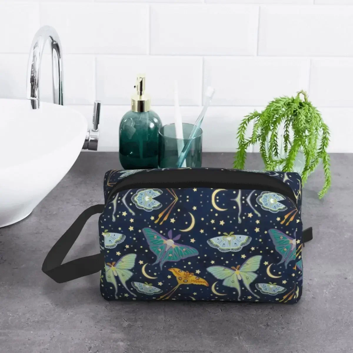 여성용 달 나방 패턴 메이크업 가방, 여행용 화장품 정리함, 귀여운 곤충 보관 세면 가방