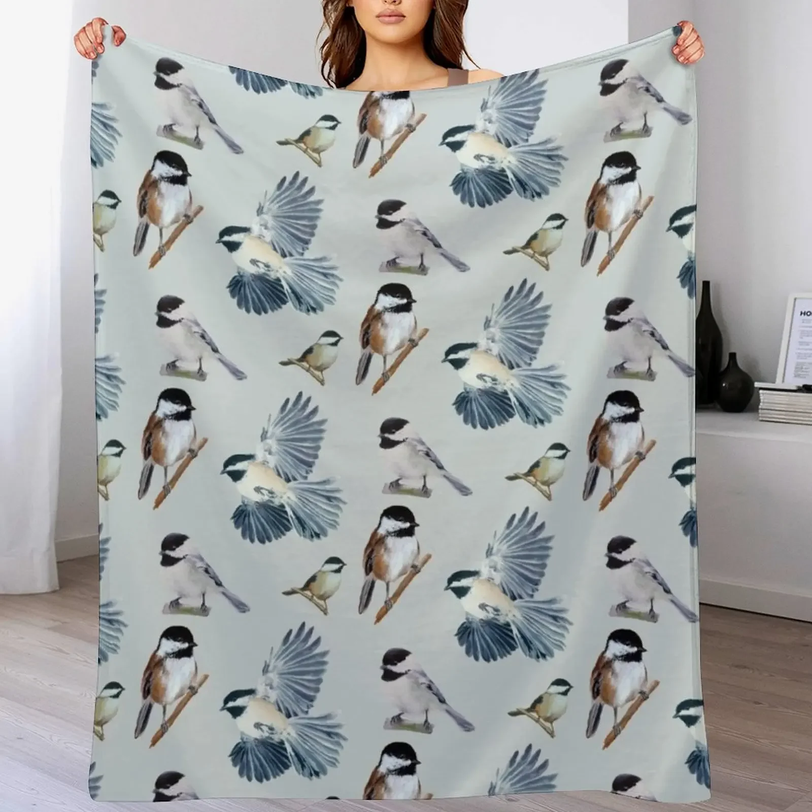 

Chickadee Sticker set & pattern Throw Blanket Soft Comfort Blanket for Reading Watching TV