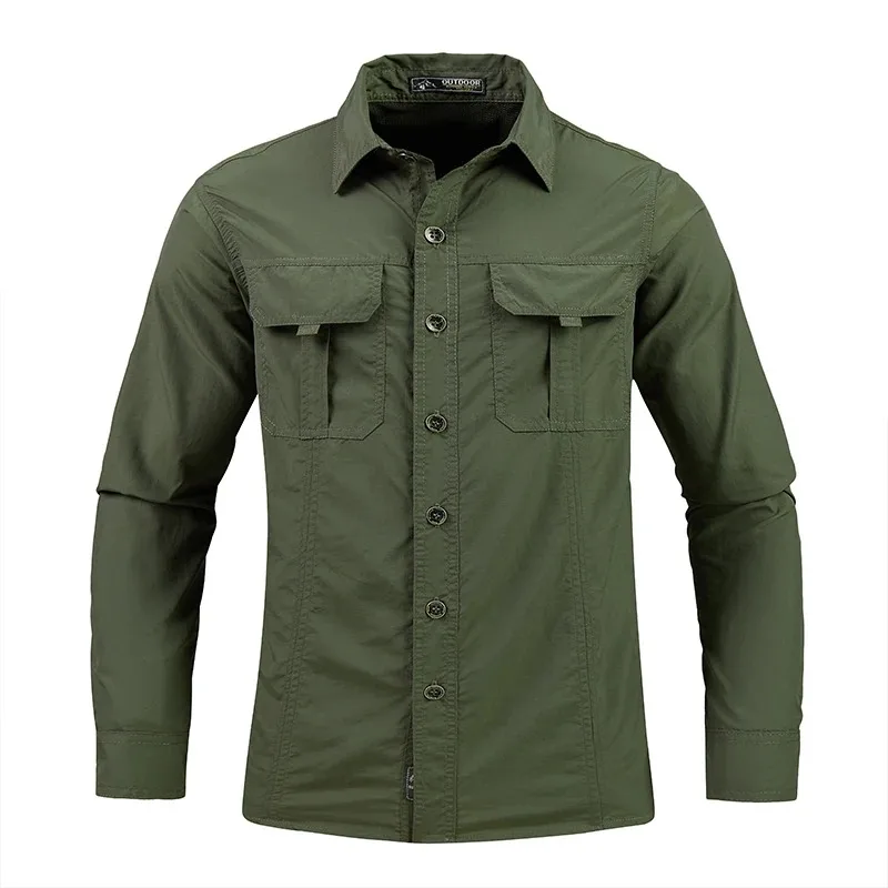 Men\'s Lightweight Quick-Drying Shirt Tactical Casual Military Long-Sleeved Cargo Shirt Breathable Sport Sunscreen Top T-Shirt