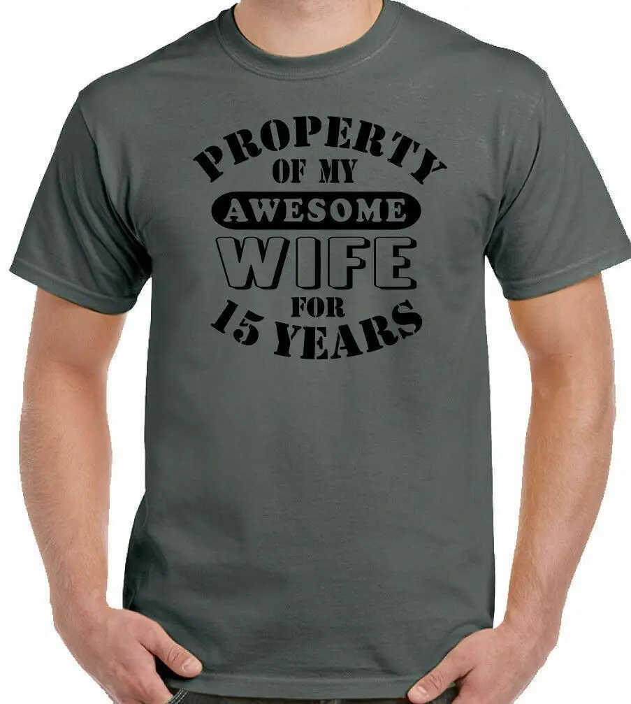 

15th Wedding Anniversary T-Shirt Mens Funny Gift 15 Year Husband My Awesome Wife