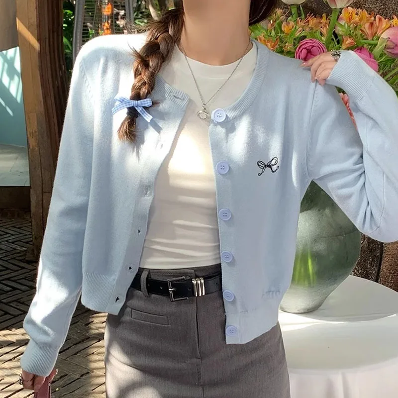 

Fashion O-Neck Knitted Sweater Women Cardigans Long Sleeve Embroidery Knit Sweater Cardigan Women Tops Sueters De Mujer Q3395