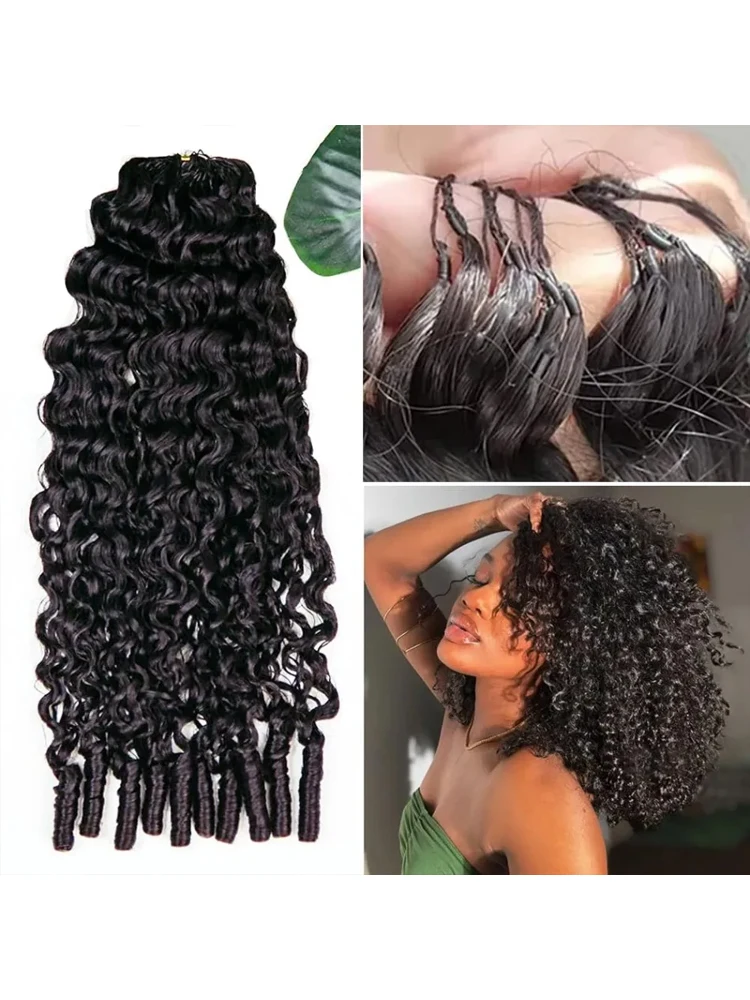 Burmese krullende haakwerk van echt haar, voorgevormde pluimen van echt haar, herbruikbare onzichtbare, voorgedeelde, knooploze watergolf haar extensions - afbeelding 2
