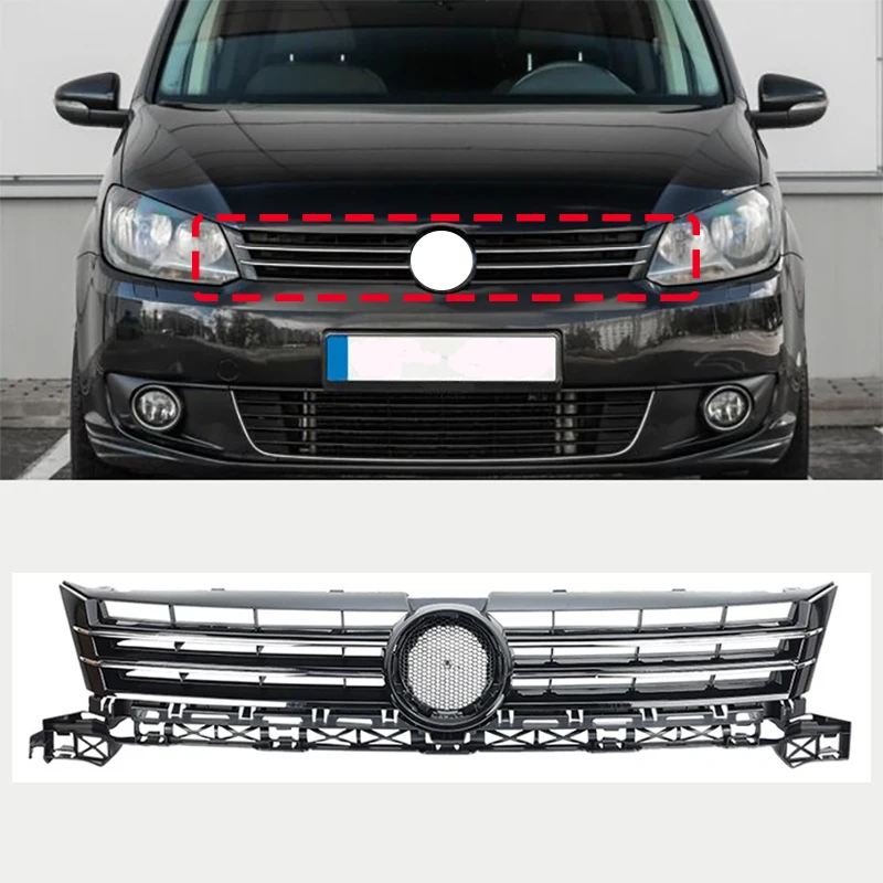 FOR VW Touran/Caddy 2011–2015 Front Bumper Upper Grille,Black Square-Pattern Grille with Chrome Trim OE 1TD 853 653C