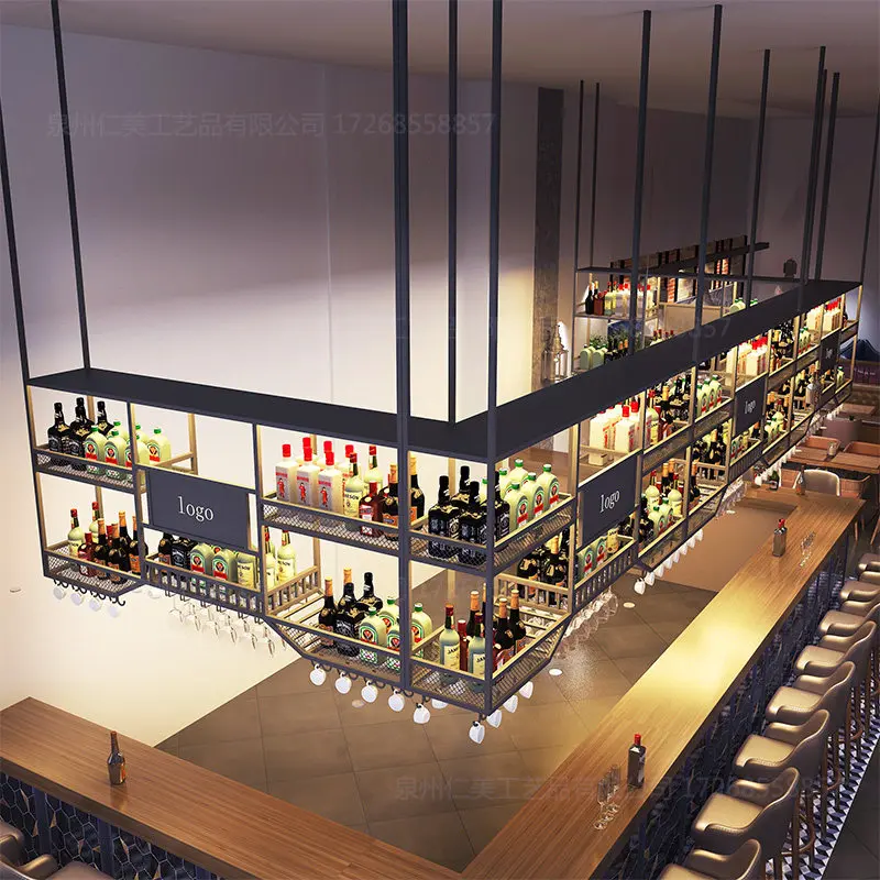 

Подвесная металлическая полка для бара: винная стойка, подставка для чашек, демонстрационный стеллаж, индивидуальная настройка