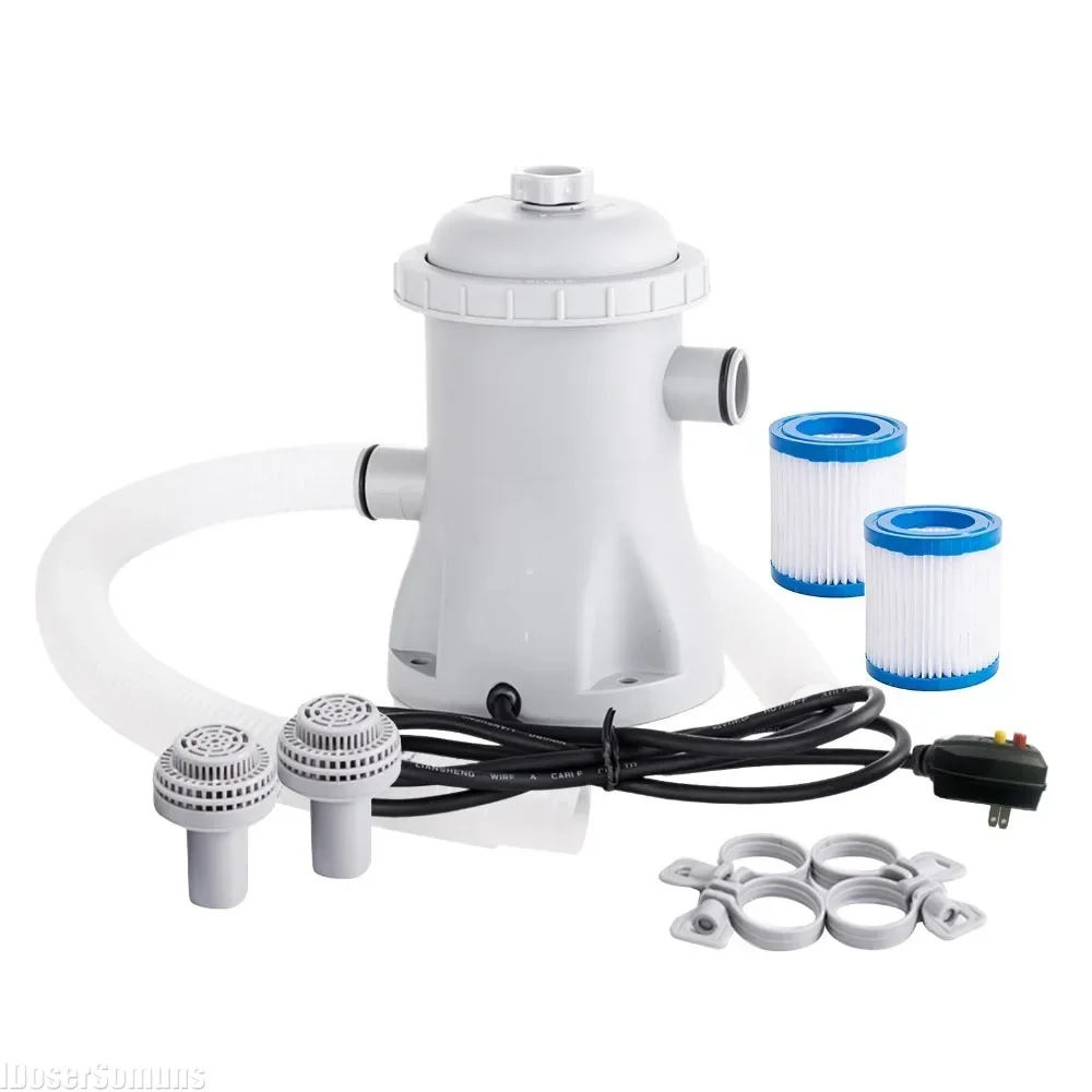 

330 GPH Paddling Pool Electric Water Pump with 2 Filter Silent Filtering Cartridge Pumps Above Ground Pool Pump Accessories