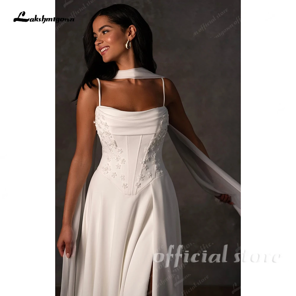 Lakshmigown Korsett-Satin-Hochzeitskleider mit Schal, sexy Strand-Brautkleider für Frauen, seitlich geschlitzt, maßgeschneiderte Bruidsjurken. – Detail 6
