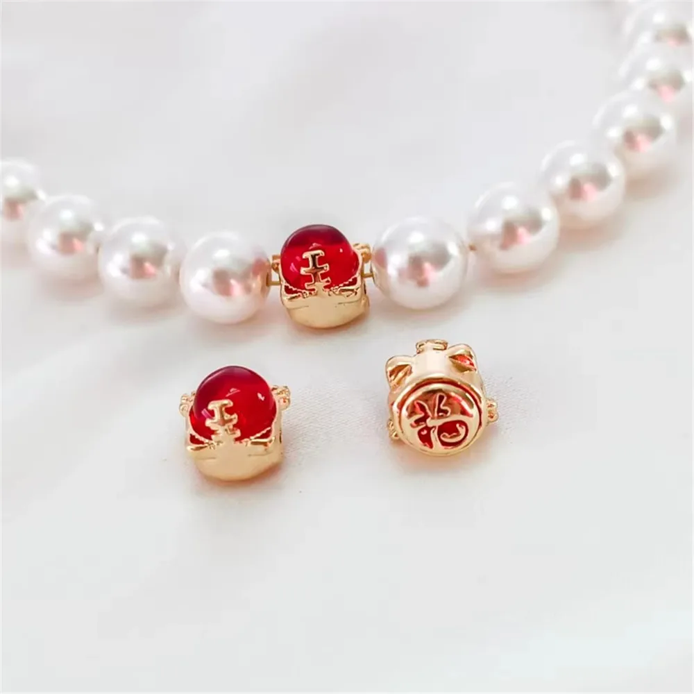 

14K Gold-plated Oil-drip Inlaid Pigeon Blood Red Tiger Fortune King Straight Hole Bead Bracelet with A Handcrafted DIY Accessory