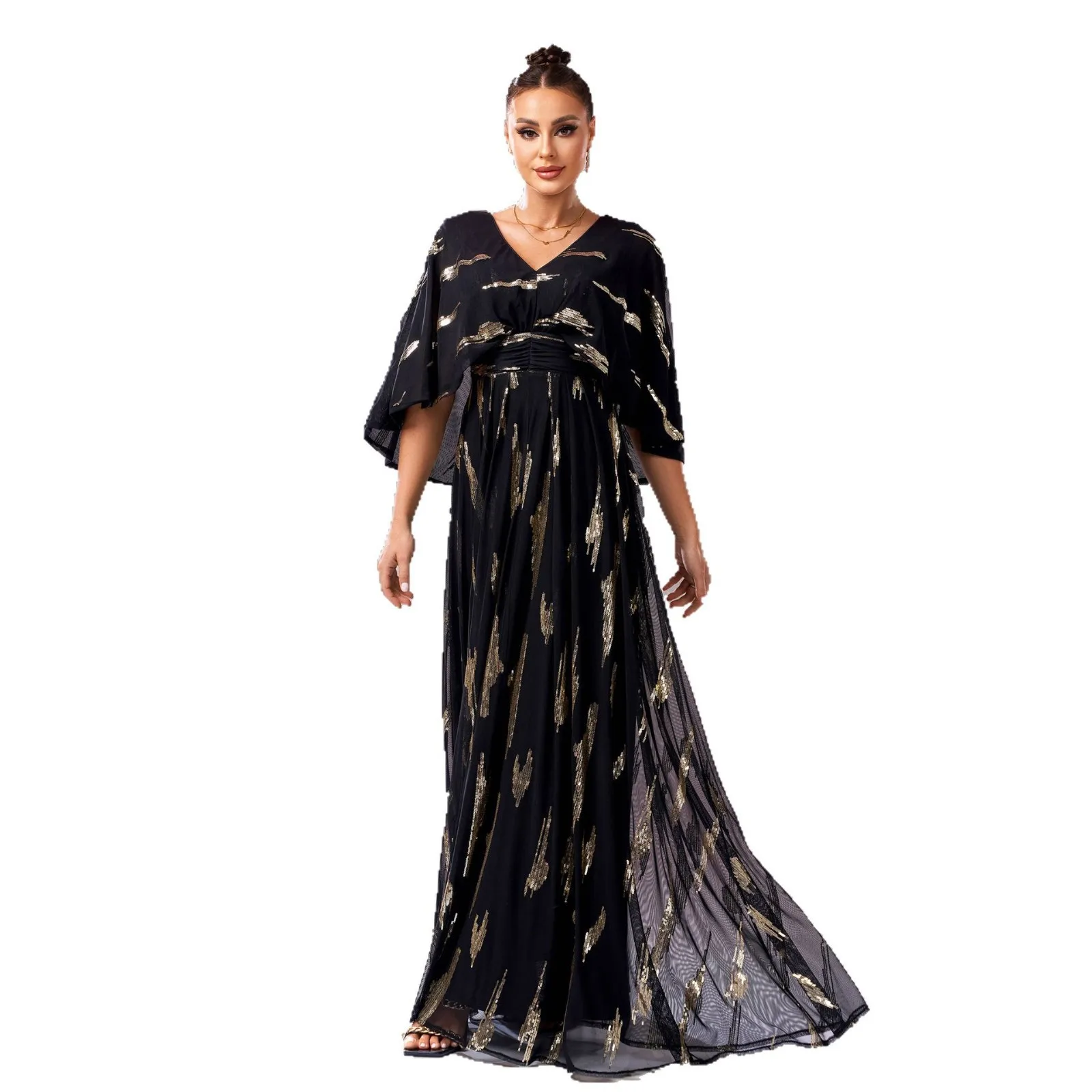 Ele V-Ne Midi Sve Long Sparkling Evening Dr Women's Canion Dr High Waist Knitted Bodycon Skirt Polyester