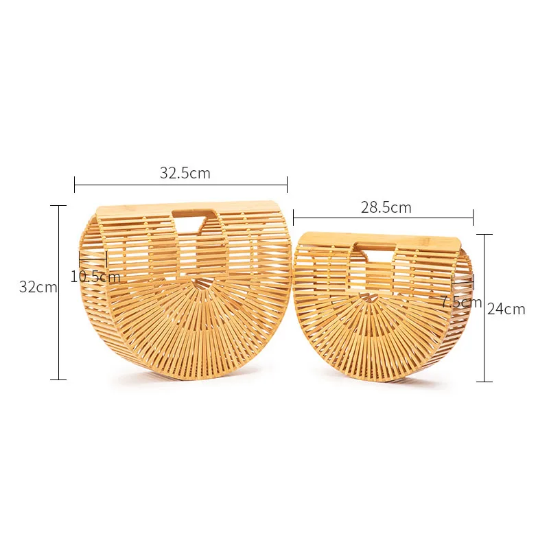 Fashion Straw Bag Bamboo Semi-circular Handbags High quality Hand woven Women Bags Bohemia Summer Ladies Beach Bag Bamboo Bags