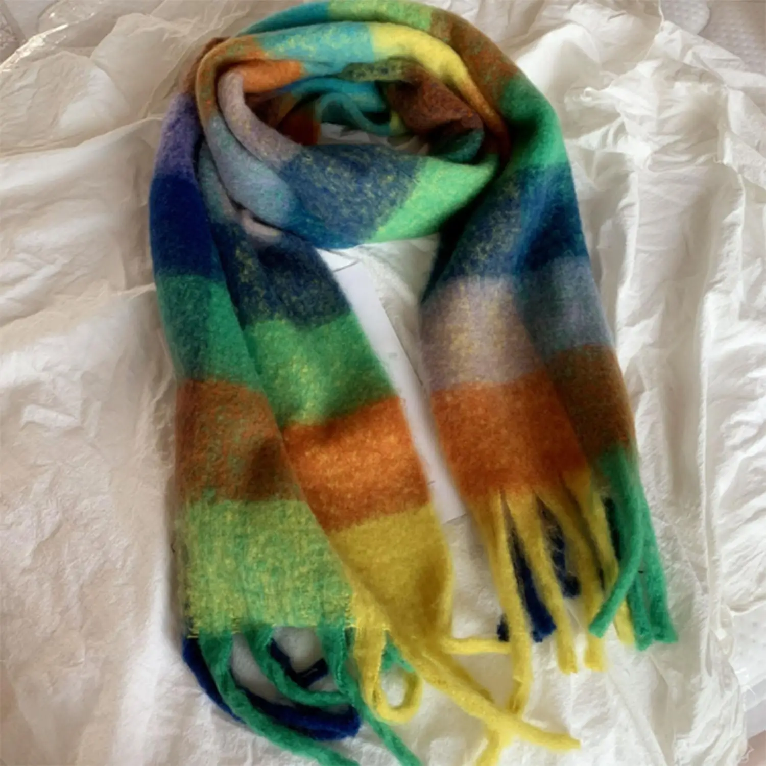 

Rainbow Plaid Chunky Scarf For Women Imitation Cashmere Thickened Warmth Long Tassels Scarf Winter Shawl Wrap Fashion Scarves