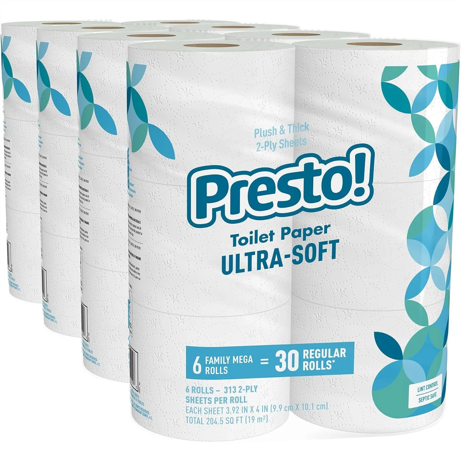 

Ultra-Soft 2-Ply Toilet Paper, 24 Mega Rolls = 120 Regular Rolls, 308 Sheets Each, Unscented, Septic-Safe