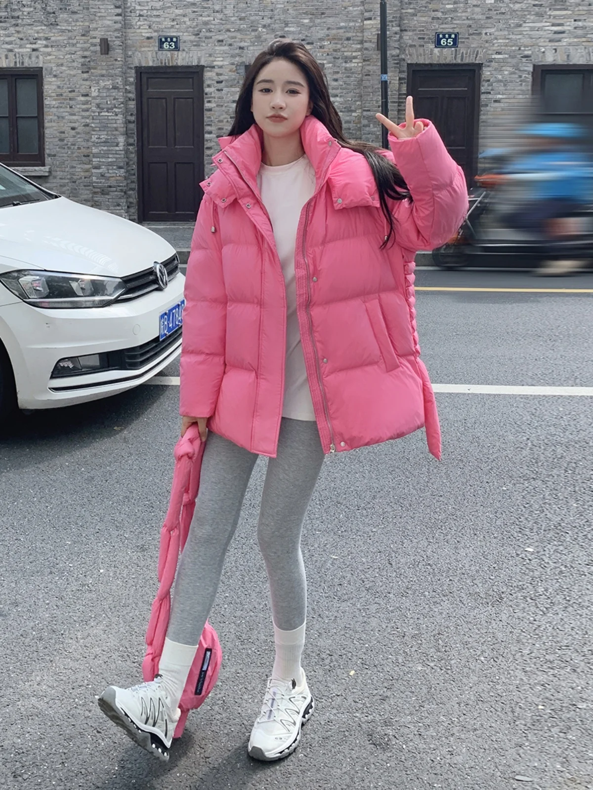 

Pink 90 White Du down Jaet Women's Thiened Warm Hooded Coat Korean Sle Commute Faion ort Length Zipper Closure