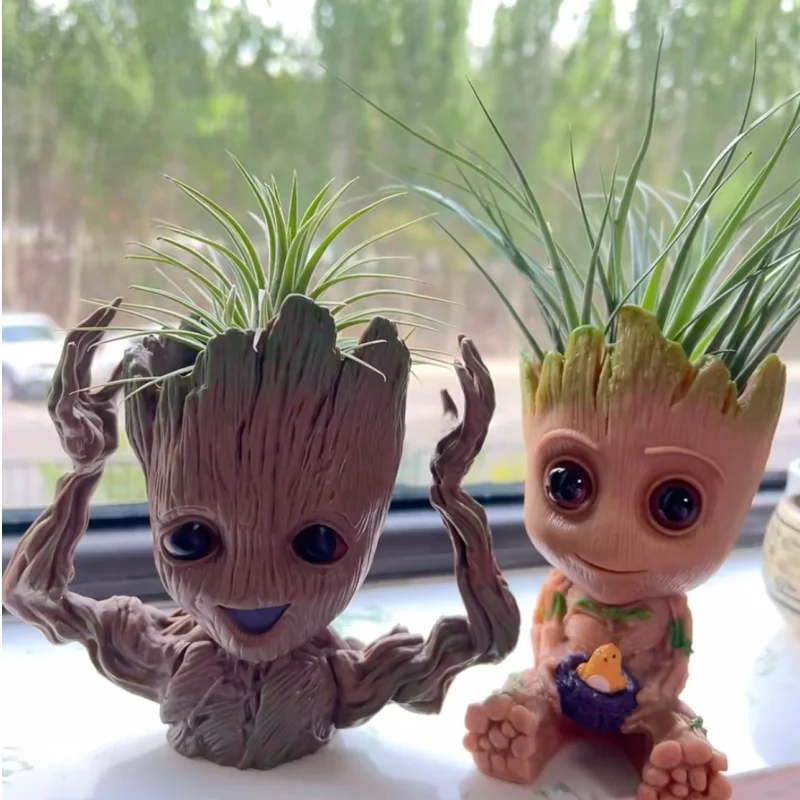 Maceta de plástico con diseño de Groot, el hombre árbol de dibujos animados, para plantas suculentas, pequeña maceta para escritorio de oficina, jardín de infantes, habitación infantil, decoración del hogar
