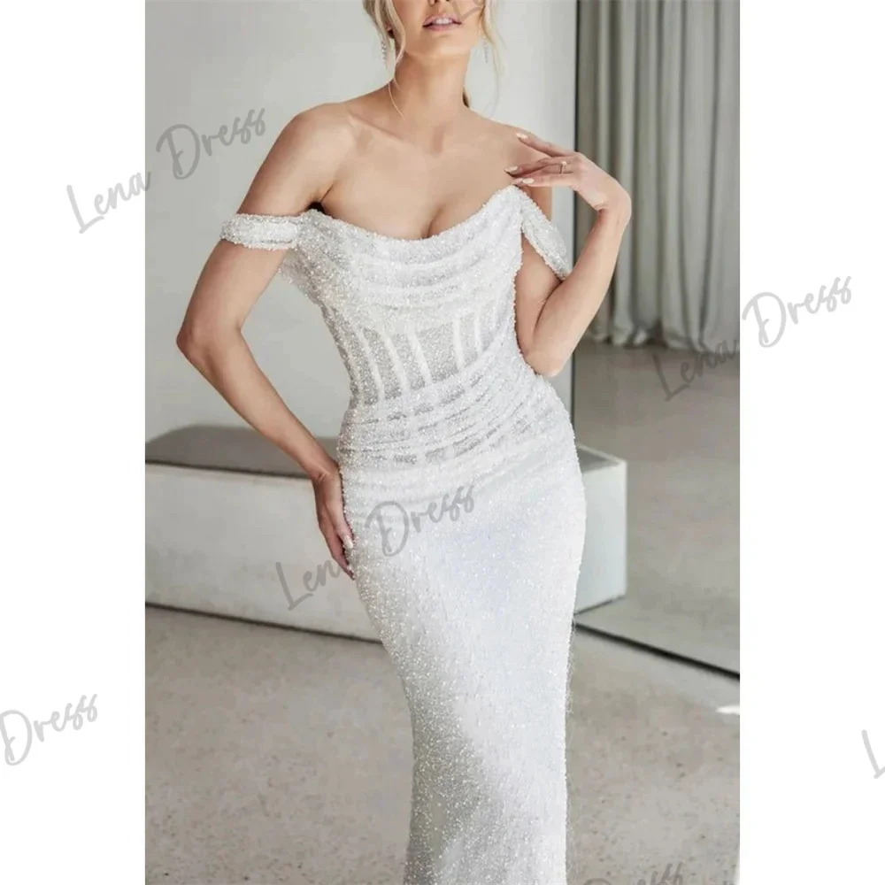 Fish Tail Evening Dress Women Elegant Party Blue Sequins Heart-shaped Lena Coquette Dresses for Formal Occasions Side Slit Robe