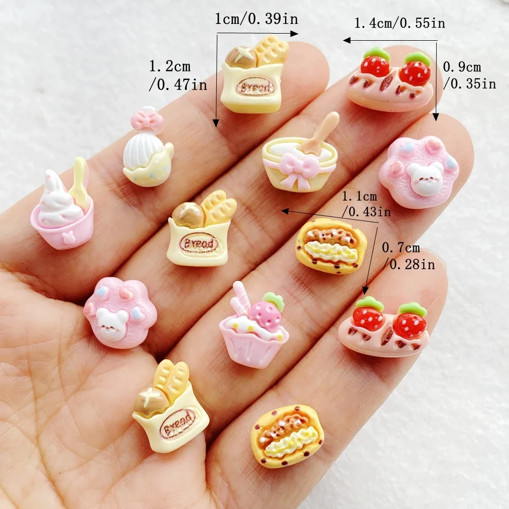 30pcs Resin Mini 3D Simulated Bread Strawberry Ice Cream Nail Art Decor Flat Back for Scrapbooking DIY Jewelry Crafting