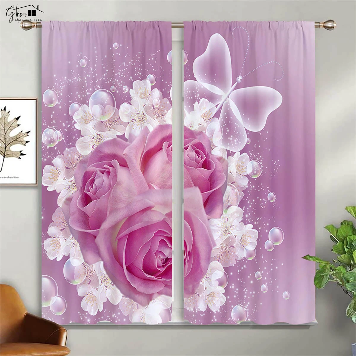 

Butterfly Love Flower Curtains Pastoral Beautiful Retro Bedroom Living Room Study Polyester Fiber 3D Printing Decorative Curtain