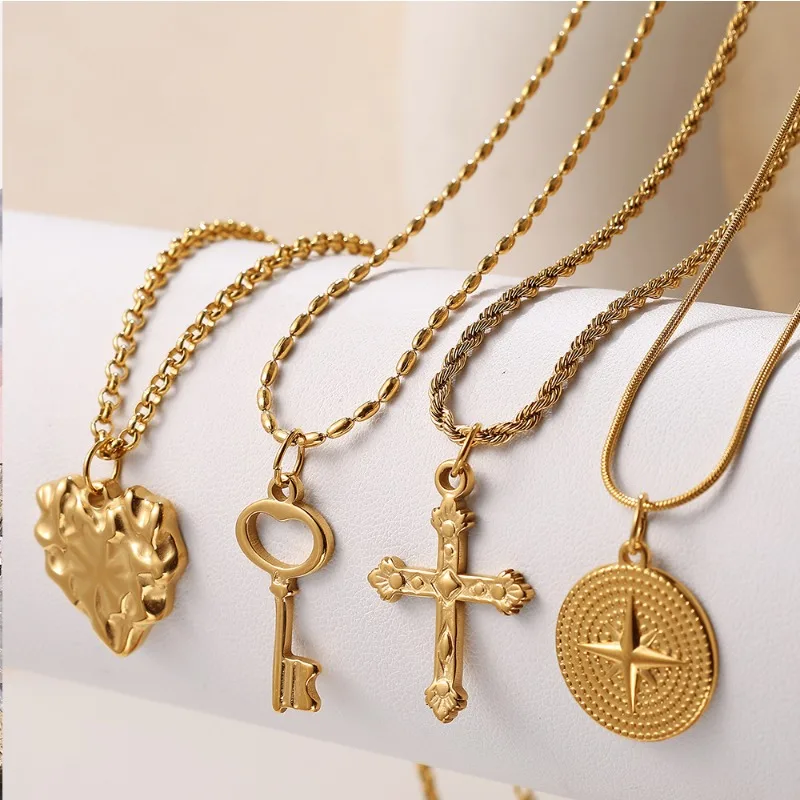 1Pc Stainless Steel Pendant Plated with 18K Gold Classic Heart Cross Eye Accessory for DIY Jewelry Necklace Bracelet Keychain view 3
