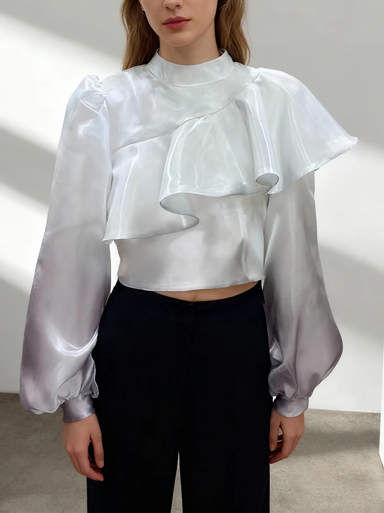 

Beautyblue Female Clothing Fashion Short Top New Irregular Lantern Sleeves Solid Color Zipper Luxury Chic Women's Autumn Clothes