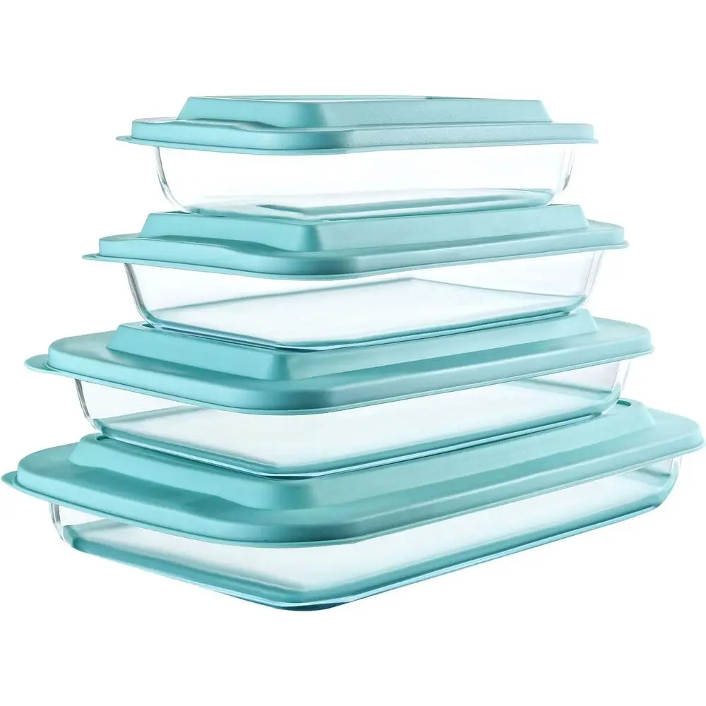 

8-Piece Deep Glass Bg Dish Set with Plastic lids,Recular Glass Bakeware Set with Lids, Bg Pans or Lasagna, Letovers, Cooking, Ki
