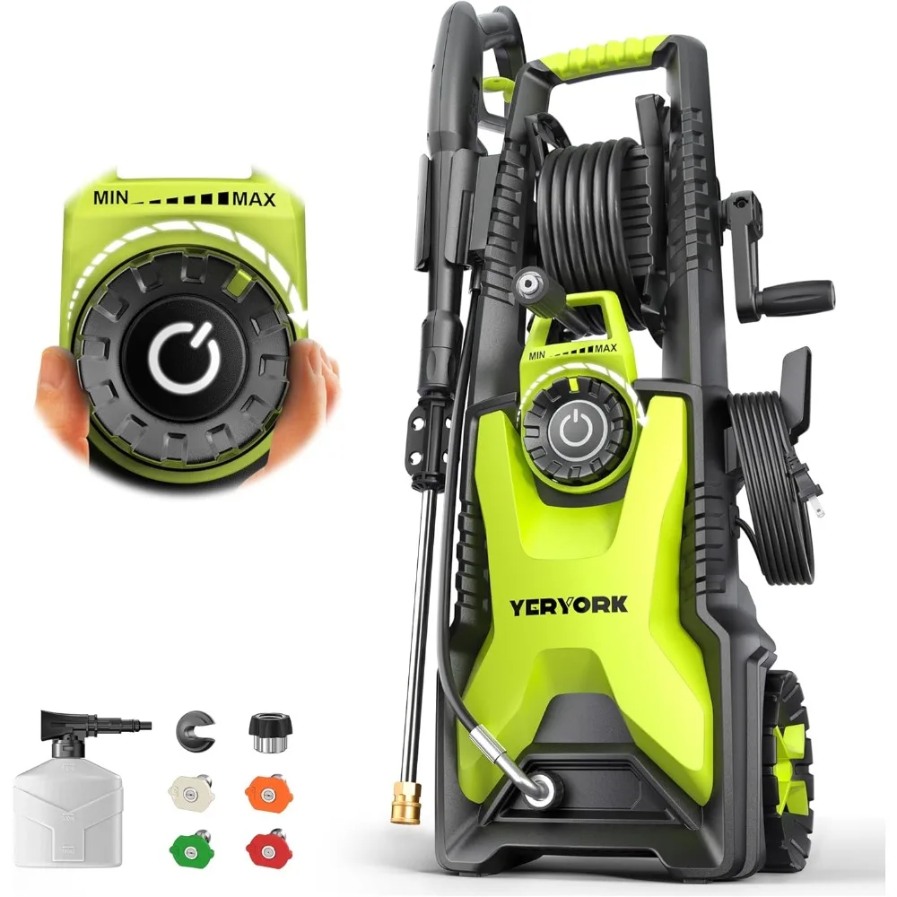 غسالة ضغط كهربائية 1900 وات مع 4000 رطل لكل بوصة مربعة، 4 فوهات رش، خرطوم 32.81 قدم، مدفع إسفنجي، مثالية لتنظيف الممرات والبات