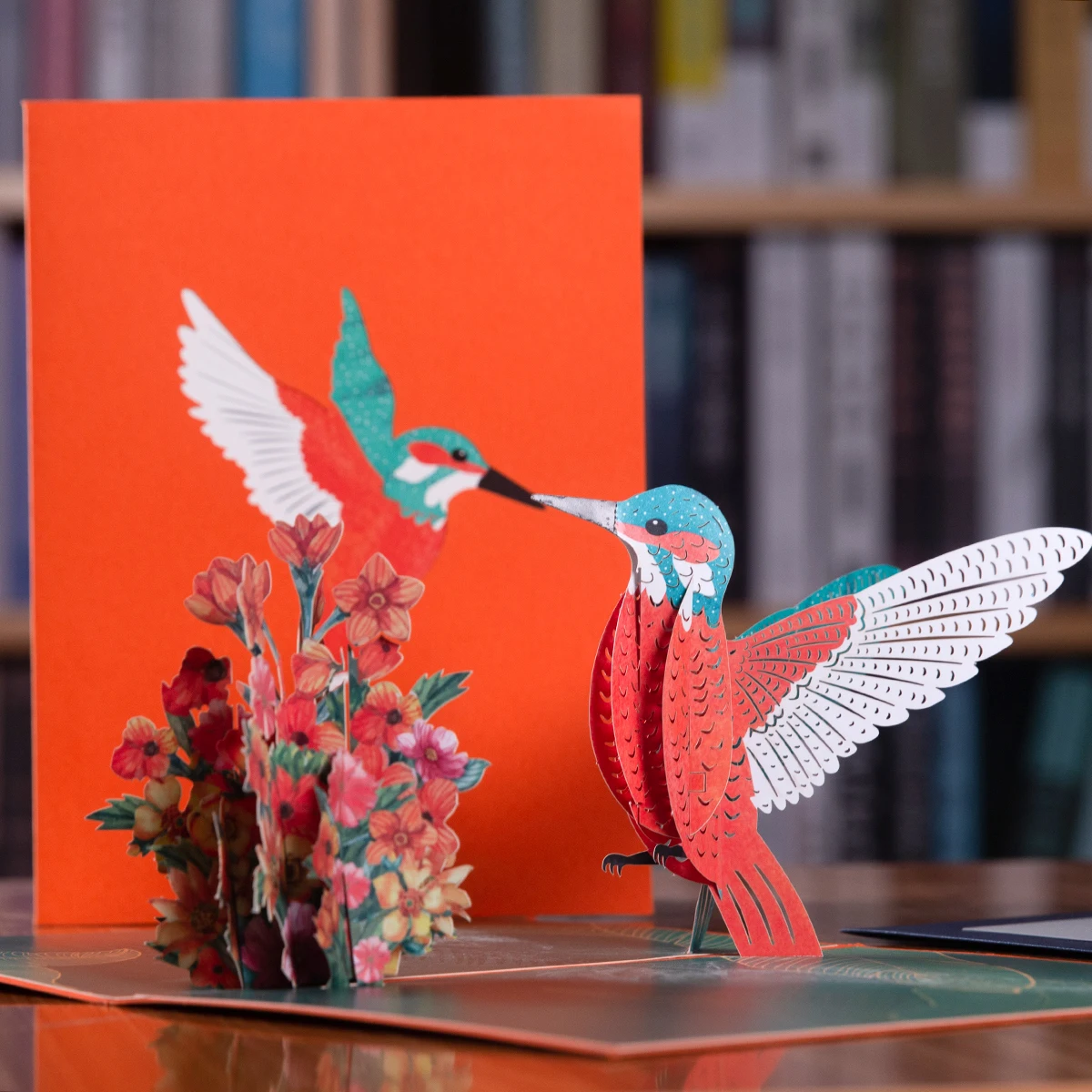 Tarjeta de cumpleaños de colibrí emergente 3D con sobre, tarjetas de felicitación de animales, regalo hecho a mano, aniversario del Día de la madre