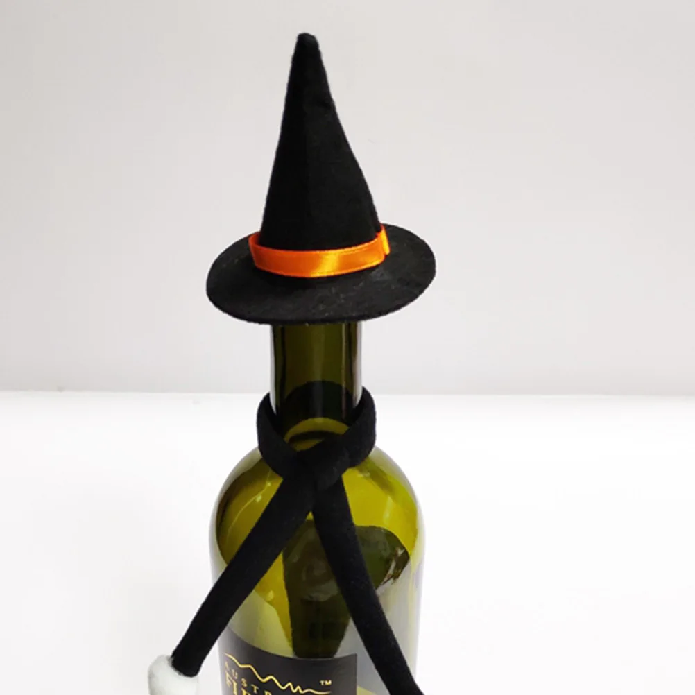 

4Pcs Mini Felt Witch Hats Soft Strong Halloween Decorations Hair Accessories DIY Crafts Reusable Wine Bottle Decor Black