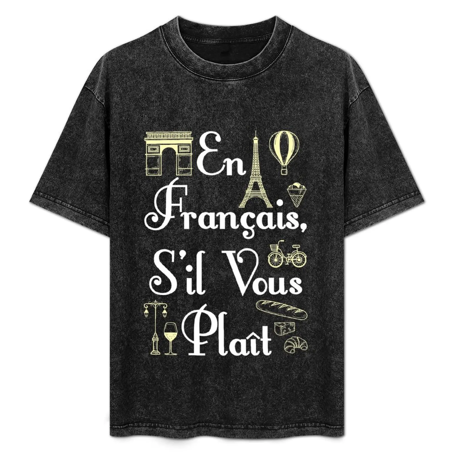 

En Francais S'il Vous Plait French Teacher T-Shirt Minimalist Plain Crew Neck T-Shirt