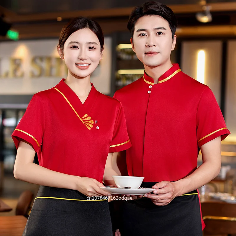 chinese-style-hotel-waitress-short-sleeved-tooling-fashionable-restaurant-waitress-tooling-uniform
