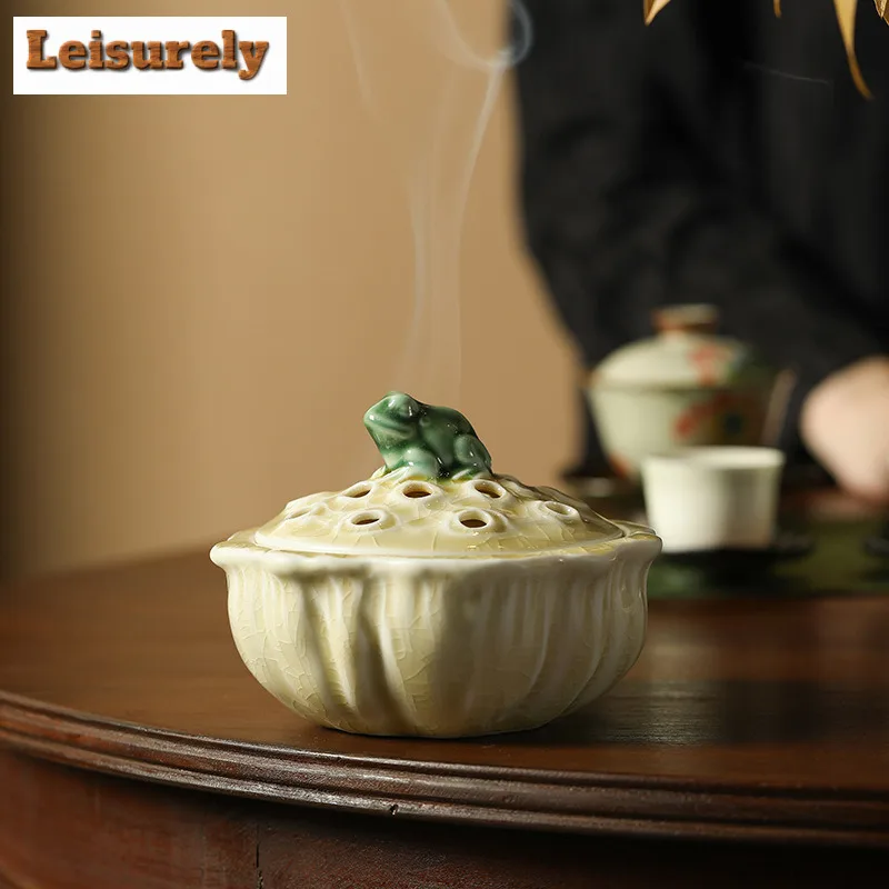 Lotus Pond Frog Fun Incense Holder Zen Garden Incense Burners Consecrate Scented Aromatic Candles Censer Indoor Craft Supplies