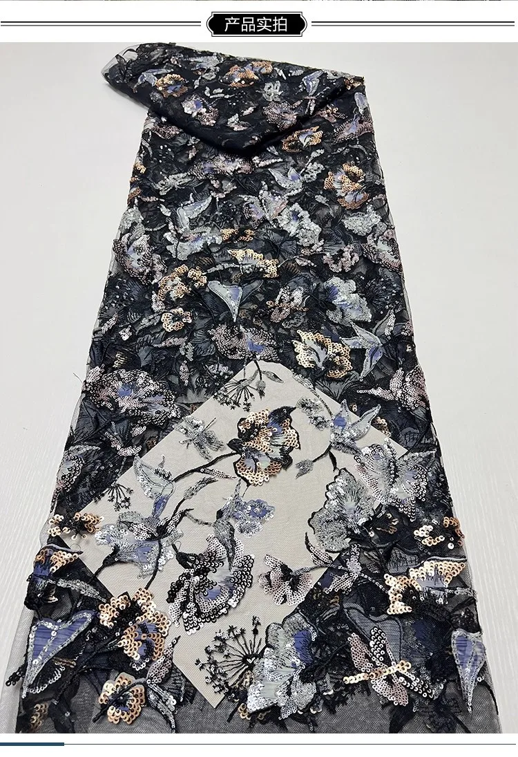 

1yard Dress and wedding cheongsam fabric Retro sequin butterfly sequin embroidery with floral pattern fabric for patchwork