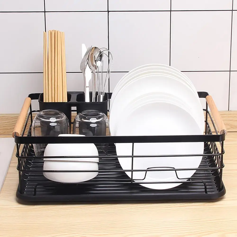 1 layer Home Dish Drying Rack Dish Drainer With Drainboard Light Duty Black Utensil Organizer Kitchen Dish Storage Rack