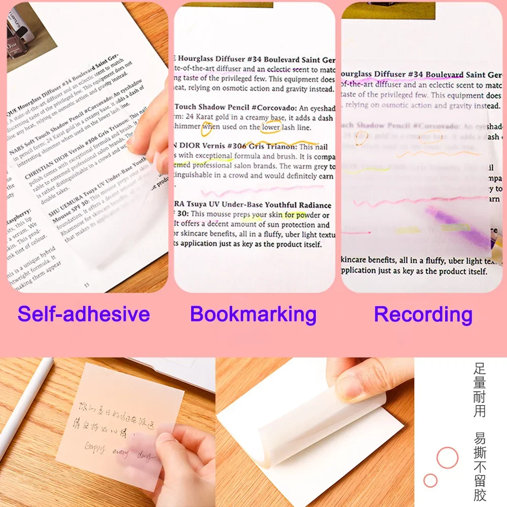 Imagem -05 - Transparente Sticky Notes Clear White Memo Pad Grande Post Notepad Papelaria Tab Índice Livro Estudo Lista de Anotação Bookmarks